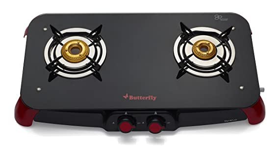 Butterfly Signature Glass Top 2 Burner Gas Stove